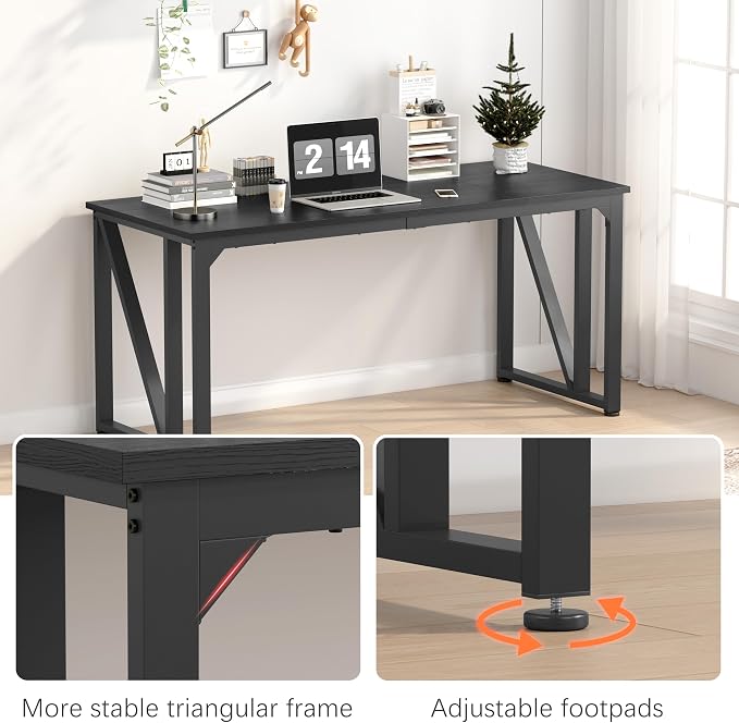 NSdirect Computer Desk 63×23.6 Inch Gaming Desk with Deeper & Thicker Desktop, Office Desk Work Desk for Home Office, Black