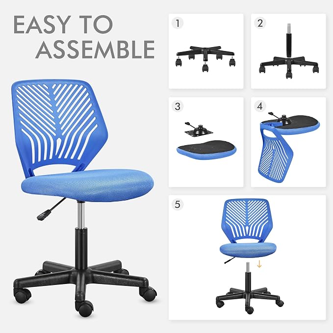Topeakmart Armless Office Chair Mid Back Mesh Desk Chair Adjustable Height with Lumbar Support for Small Spaces, Blue