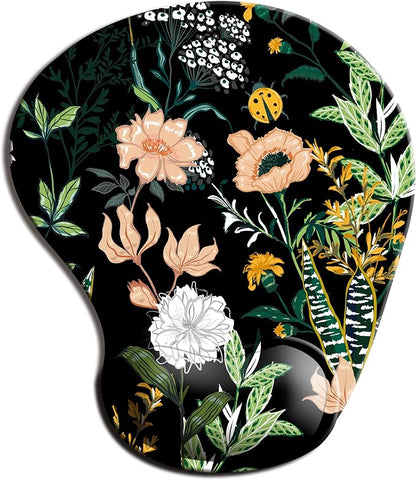 Dooke Ergonomic Mouse Pad with Wrist Support, Cute Mouse Pads with Non-Slip PU Base for Home Office Working Studying Easy Typing & Pain Relief Black Floral