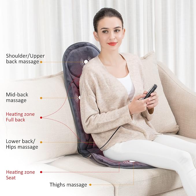 Snailax Back Massager with Heat, Vibration Massage Seat Cushion with 6 Vibrating Motors and 2 Heat Levels, Massage Chair Pad for Home Office use, Gifts for Fathers Day Dad
