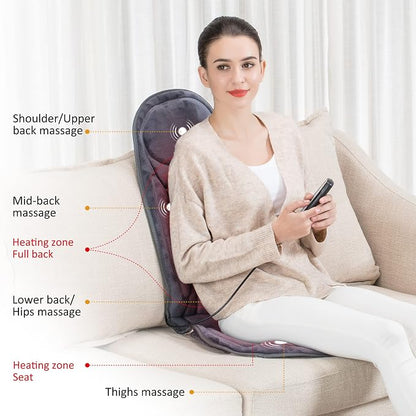 Snailax Back Massager with Heat, Vibration Massage Seat Cushion with 6 Vibrating Motors and 2 Heat Levels, Massage Chair Pad for Home Office use, Gifts for Fathers Day Dad