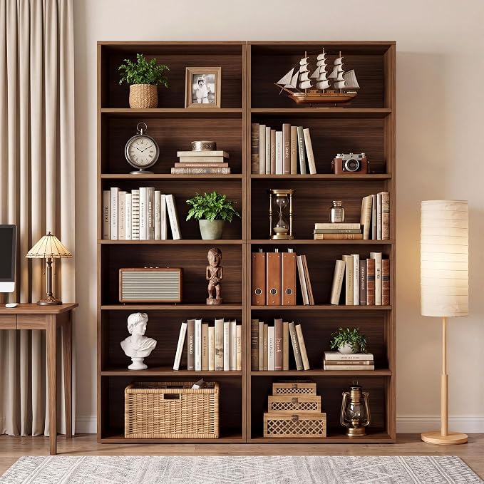 IRONCK Bookshelves and Bookcases Set of 2 Floor Standing 6 Tiers Display Storage Shelves 70 in Tall