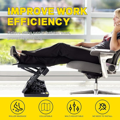 footrest for Under Desk at Work, Massage and Soft Cushion, for Multi-Scene | 4-section height adjustable, foldable, ergonomic footrest, metal frame (Yellow)