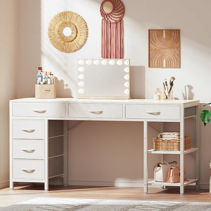 Huuger Computer Desk with 6 Drawers, Office Desk with Shelves, Reversible Gaming Desk, Corner Desk with Storage, Work for Home Office, Study, Living Room, 54inch, White
