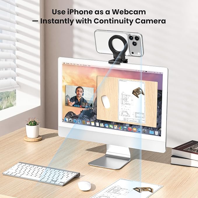 Itramax Continuity Camera Mount for iMac&Desktop Monitor,Magnetic Phone Webcam Stand,Foldable Phone Webcam Holder for MagSafe iPhone 17 Air Pro Max/17e/16/15/14/13/12/11/XR/XS,Mac,MacBook,Apple TV 4K