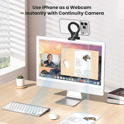 Itramax Continuity Camera Mount for iMac&Desktop Monitor,Magnetic Phone Webcam Stand,Foldable Phone Webcam Holder for MagSafe iPhone 17 Air Pro Max/17e/16/15/14/13/12/11/XR/XS,Mac,MacBook,Apple TV 4K