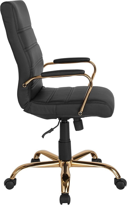 Merrick Lane Milano Contemporary High-Back Black Faux Leather Home Office Chair with Padded Gold Arms