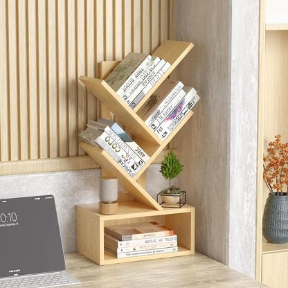 SHEEPAM Small Tree Book Shelf,5 Tier Black Tree Bookshelf,Wood Desktop Bookcase,Modern Desk Display Storage Bookshelves,Floor Standing Organizer Bookcases for Living Room,Bedroom,Office
