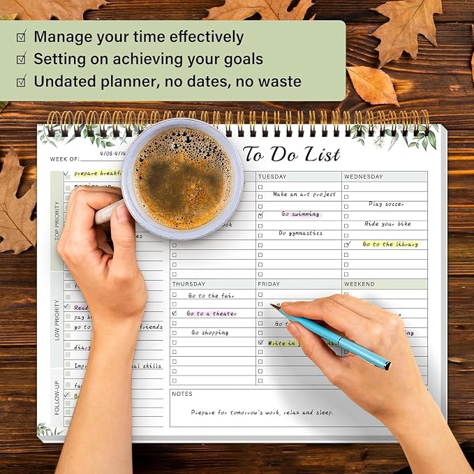 Weekly To Do List Notepad with 52 Undated Sheets（8.5"×11"）- Undated Weekly Desk Planner for Women & Man, School/Office Supplies