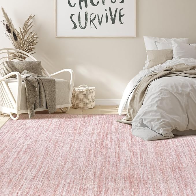 Nakagishi 8X10 Area Rugs Living Room: Washable Large Vintage Rug Neutral Non-Slip Soft Stain Resistant Indoor Carpet for Bedroom Nursery Dining Room Office Playroom - Pink-01