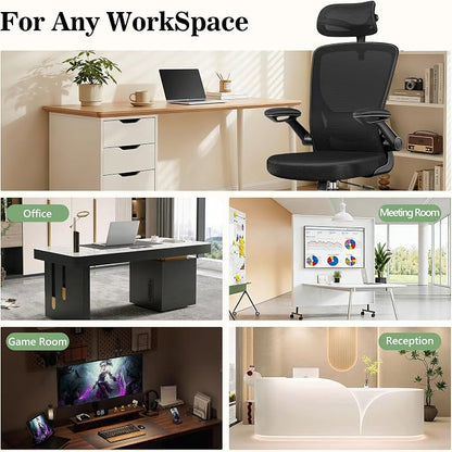 BESTFAIR Office Chair Ergonomic Desk Chair, Breathable Mesh Office Chairs with Adjustable Lumbar Support, Flip-Up Arms, Computer Desk Chair Comfy for Home Office, 6 Pack