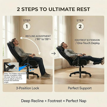 EXCEBET Big and Tall Office Chair 500lbs - 22.4" Extra Wide Seat Ergonomic Executive Chair, Heavy Duty High Back Leather Office Chair with Footrest, Lumbar Support & Adjustable Arm (All Black)