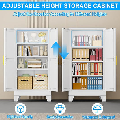 pozdeg 47.24" Tall Metal Storage Cabinet with 2 Doors & 3 Adjustable Shelves, Steel File Cabinet Multipurpose Organizer for Home Office Garage (White)