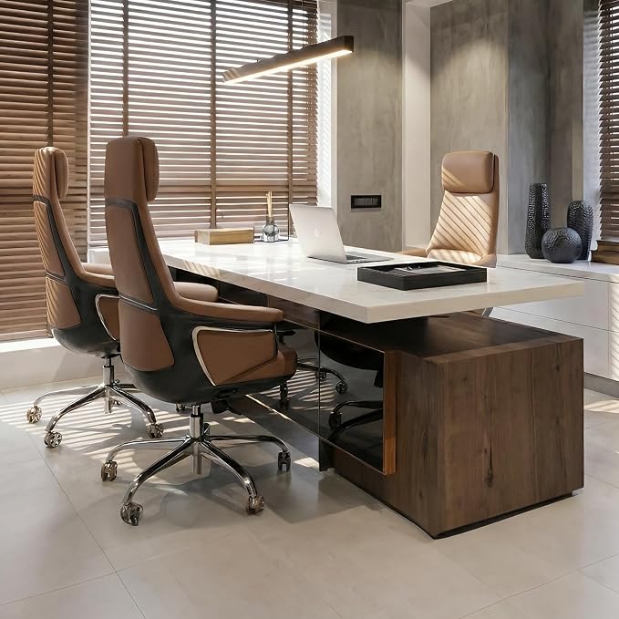 EUREKA ERGONOMIC Renee Executive Office Chair, Big and Tall High Back Fiber Leather Desk Chair with Adjustable Headrest and Lumbar Support, Comfy Computer Chair with Soft Padded Armrests, Brown