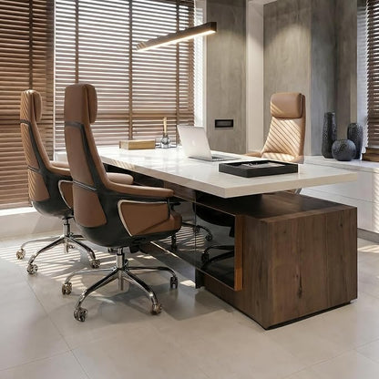 EUREKA ERGONOMIC Renee Executive Office Chair, Big and Tall High Back Fiber Leather Desk Chair with Adjustable Headrest and Lumbar Support, Comfy Computer Chair with Soft Padded Armrests, Brown