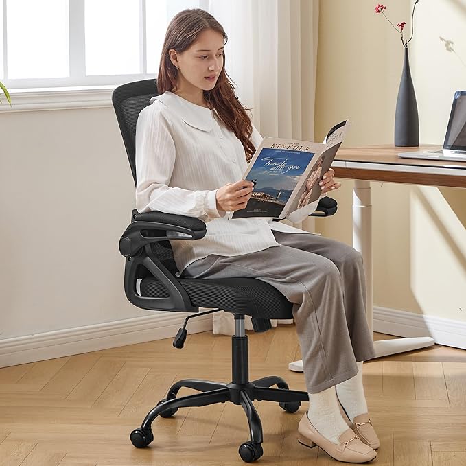 Ergonomic Office Chair, Desk Chair with Adjustable Lumbar Support, Breathable Mesh Comfy Computer Chairs with Flip-up Armrests Executive Task Chair for Adults Home Office (6Pcs)