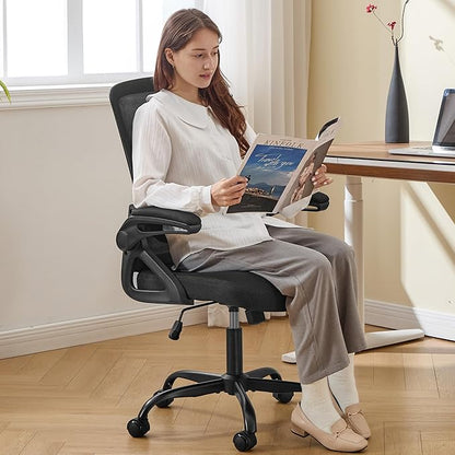 Ergonomic Office Chair, Desk Chair with Adjustable Lumbar Support, Breathable Mesh Comfy Computer Chairs with Flip-up Armrests Executive Task Chair for Adults Home Office (6Pcs)