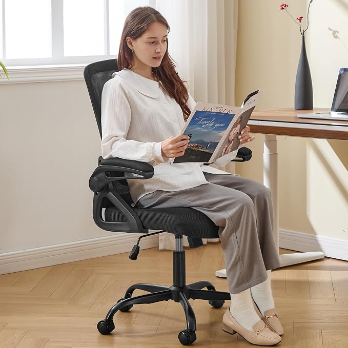 Ergonomic Office Chair, Desk Chair with Adjustable Lumbar Support, Breathable Mesh Comfy Computer Chairs with Flip-up Armrests Executive Task Chair for Adults Home Office (4Pcs)