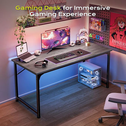 PRAISUN 47 Inch Computer Desk, Home Office Desk with Spacious Desktop, Modern Gaming Desk, Writing Study Table for Bedroom, Small Spaces, Work from Home Desk with Metal Frame, Grey