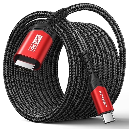 JSAUX USB C to HDMI Cable 13ft | 4K@60Hz USB 3.1 Type C to HDMI 2.0 Cord, Compatible with Thunderbolt 3/4, iPhone 17/Pro/Pro Max,16/Pro/Pro Max, MacBook Pro/Air, Galaxy S8 to S24, iPad Pro,iMac-Red