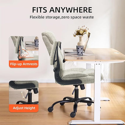 Home Office Ergonomic Desk Chair - Comfy Fabric Executive Chair with Flip-Up Armrests, Height Adjustable Computer Chair for Gaming, 360° Swivel & Rocking (Mint Green)