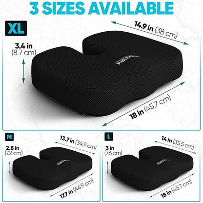FORTEM Seat Cushion, Office Chair Cushion, Memory Foam Car Seat Cushions, Sciatica Coccyx Tailbone Pain Relief, Chair Cushions for Back Support, Sitting Pad for Gaming, Washable Cover, Non Slip, XL