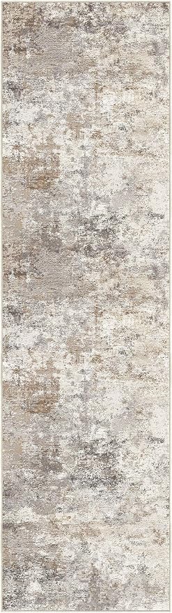 UERMEI 2x8 Washable Runner Rug for Hallway, Non Slip Low Pile Kitchen Carpet, Neutral Modern Abstract Indoor Floor Mat for Entryway Laundry, Kid & Pet Safe High Traffic Area, Brown Grey