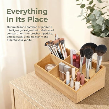 2 Pack Bamboo Art Supply Organizer, Pen Holder Multifunctional Organizer Office Accessory Storage, Desk Organizer for Colored Pencil, Crayon, Paint Brushes, Makeup Organizer
