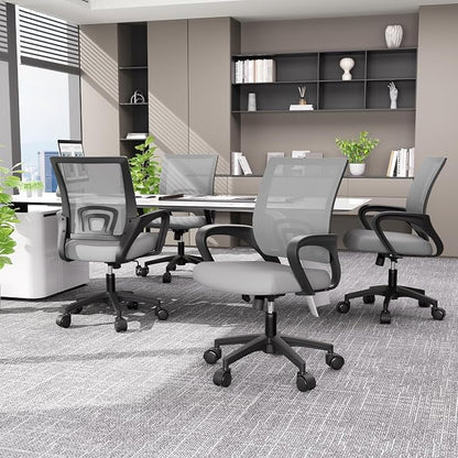 Magshion Ergonomic Office Desk Chair, Mid-Back Mesh Computer Chair, Swivel Chair with Breathable Backrest & Lumbar Support, Adjustable Height for Gaming, Work, Study, 300 Lbs Capacity, Light Gray