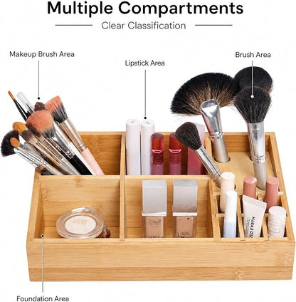 2 Pack Bamboo Art Supply Organizer, Pen Holder Multifunctional Organizer Office Accessory Storage, Desk Organizer for Colored Pencil, Crayon, Paint Brushes, Makeup Organizer