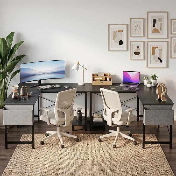 Alpen L Shaped Desk, 50 Inch Computer Desk, Gaming Table Corner Desk for Small Space, Home Office Desk with CPU Stand and Side Storage Bag, Sturdy Writing Workstation for Bedroom, Black