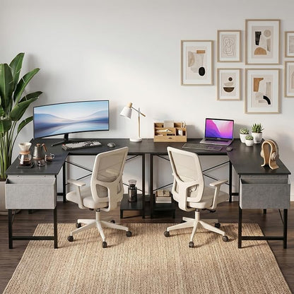 Alpen L Shaped Desk, 50 Inch Computer Desk, Gaming Table Corner Desk for Small Space, Home Office Desk with CPU Stand and Side Storage Bag, Sturdy Writing Workstation for Bedroom, Black