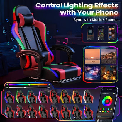 Homall Gaming Chair, Video Game Chair with Footrest and Massage Lumbar Support, Ergonomic Computer Chair Height Adjustable with Swivel Seat and Headrest (RGB Red)