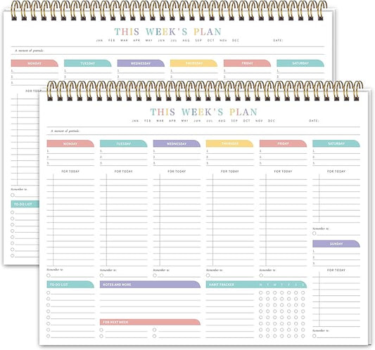2PC Weekly To Do List Notepad with 52 Undated Sheets（8.5"×11"）- Undated Weekly Desk Planner for Women & Man, School/Office Supplies