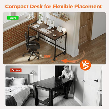 Mericonia 48 inch Rolling Computer Desk with Wheels, Gaming Desk for Small Spaces, Modern Simple Style Table for Home Office, Study Writing Table