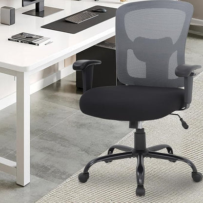 BestOffice Big & Tall Office Chair, 400 lb Capacity Mesh Desk Seating with Lumbar Support, Wide Seat, Adjustable Arms, Rolling Swivel High-Back Ergonomic Executive Task Model for Home Office, Grey