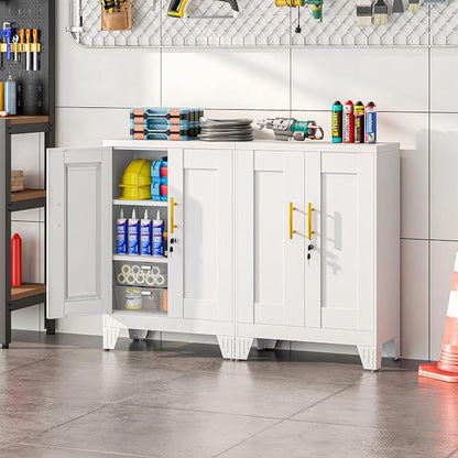 winiowa Tall Metal Storage Cabinet with Lock, Locking File Cabinet with 2 Doors and 2 Adjustable Shelves, White Lockable Organizer for Home Office Garage（23.6" W）