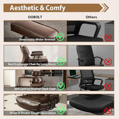 Home Office Chair,Ergonomic Computer Chair with Lumbar Support Adjustable Height,Mid-Century Modern Office Chair with Rolling Swivel Chair for Home Office Game Study(PU Leather Chair,Coffee)