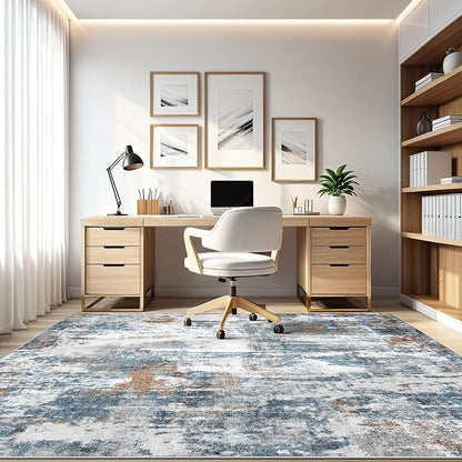 5x7 Area Rugs Living Room: Washable Large Abstract Neutral Modern Soft Rug Stain Resistant Indoor Floor Non-Slip Accent Carpet for Bedroom Nursery Playroom Dining Room Office Dorm Home- Rust Cyan