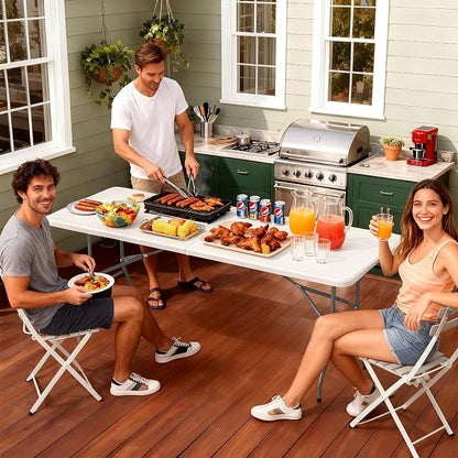 FDW 6 FT Folding Table, Portable Plastic Table with Carrying Handle Perfect for Indoor, Outdoor, Party, Dining, Wedding, Events, Camping, White