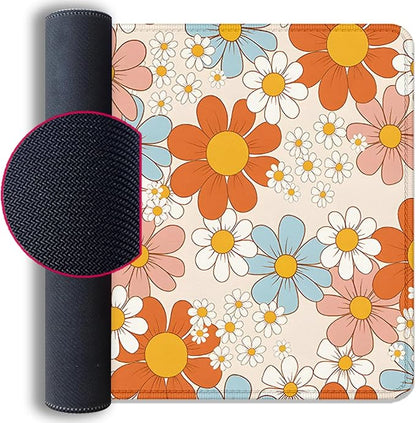 Vintage Floral Mouse Pad Daisy Desk Pad,Retro Flower Mouse Mat,Extended Gaming Mouse Mat,Stitched Edges Non-Slip Waterproof Rubber Base Mous Mat for Office Home Work Game Desk Pad(27.5X11.8 in)