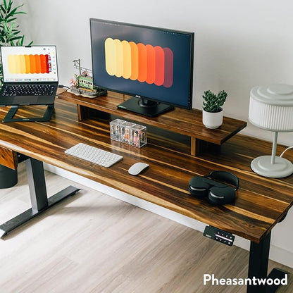Desky Dual Hardwood Sit Stand Desk - 80x30 Electric Standing Desk - Dual Motor, 3 Stage Adjustable Height Desk - Solid Wood Standing Desk - Whole-Piece Top in Pheasantwood Wood