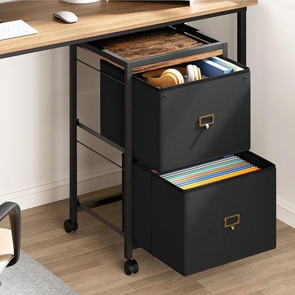 Garvee File Cabinet with 2 Drawers, Mobile Filing Cabinet Fits Letter Size or A4, Fabric Vertical File on Wheels, Home Office Small Under Desk Filing Storage Cabinets, Black