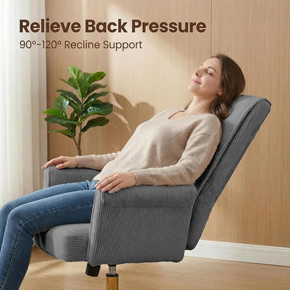 Striped Velvet Office Chair, 360° Swivel Ergonomic Task Chair with High Back, Gold Base and Wheels, Height Adjustable Modern Accent Chair for Home Office, Living Room, Study, Vanity Room (Gray)
