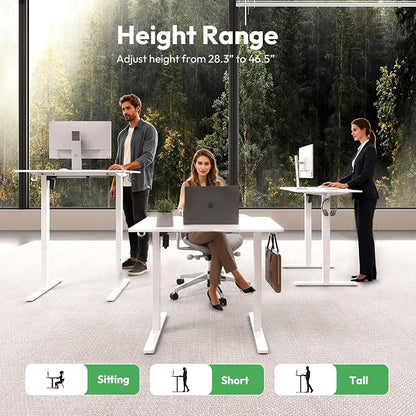 Electric Standing Desk,35x24 Inches Adjustable Height Stand up Desk, Sit Stand Home Office Desk with Splice Board, 3 Preset Heights,Equipped with Hooks,Ergonomic Computer Desk Workstation，White