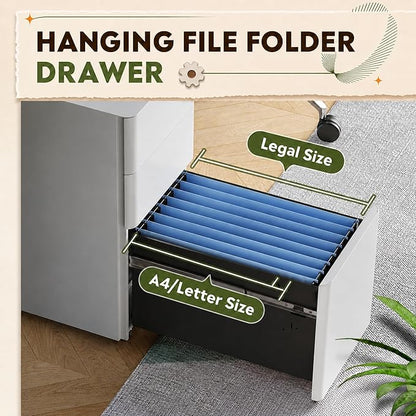 SAWJEC 3 Drawer File Cabinet with Lock, 11.8" W Fully Assembled Rolling Printer Stand Under Desk, White Filing Cabinet for Legal/Letter/A4 Size, Home Office, 17.7" D x 11.8" W x 24.0" H