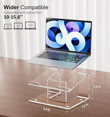 FUCDTEFC Acrylic Laptop Stand for Desk, Laptop Riser for 10-15.6 Inch Laptops, Ergonomic Computer Stand Holder Compatible with Macbooks and Notebooks- Clear