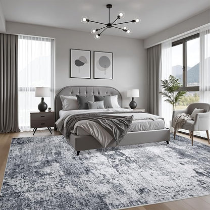 8x8 Area Rug Living Room Rug: Washable Modern Abstract Soft Thin Rug Indoor Floor No Slip Stain Resistant Carpet for Bedroom Dining Room Farmhouse Nursery Home Office - Grey