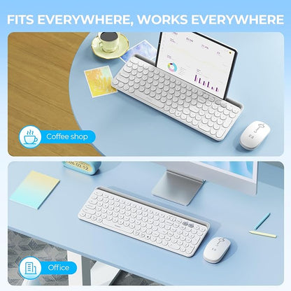 seenda Bluetooth Keyboard and Mouse for iPad, CTU-301 Wireless Multi-Device Connection Bluetooth+2.4G Keyboard Mouse Combo with Tablet Holder for iPad/MacBook/Windows, iOS/Android/Phone, White