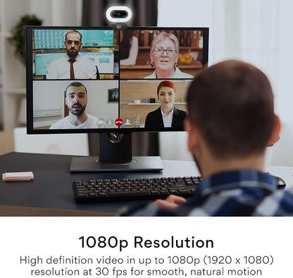 MEE audio CL8A 1080p HD Webcam with Ring Light, Microphone, Autofocus, Low Light Correction, 360° Rotation; USB Streaming Web Camera for Video Calling via Zoom/Skype on Computer PC Mac Laptop Desktop